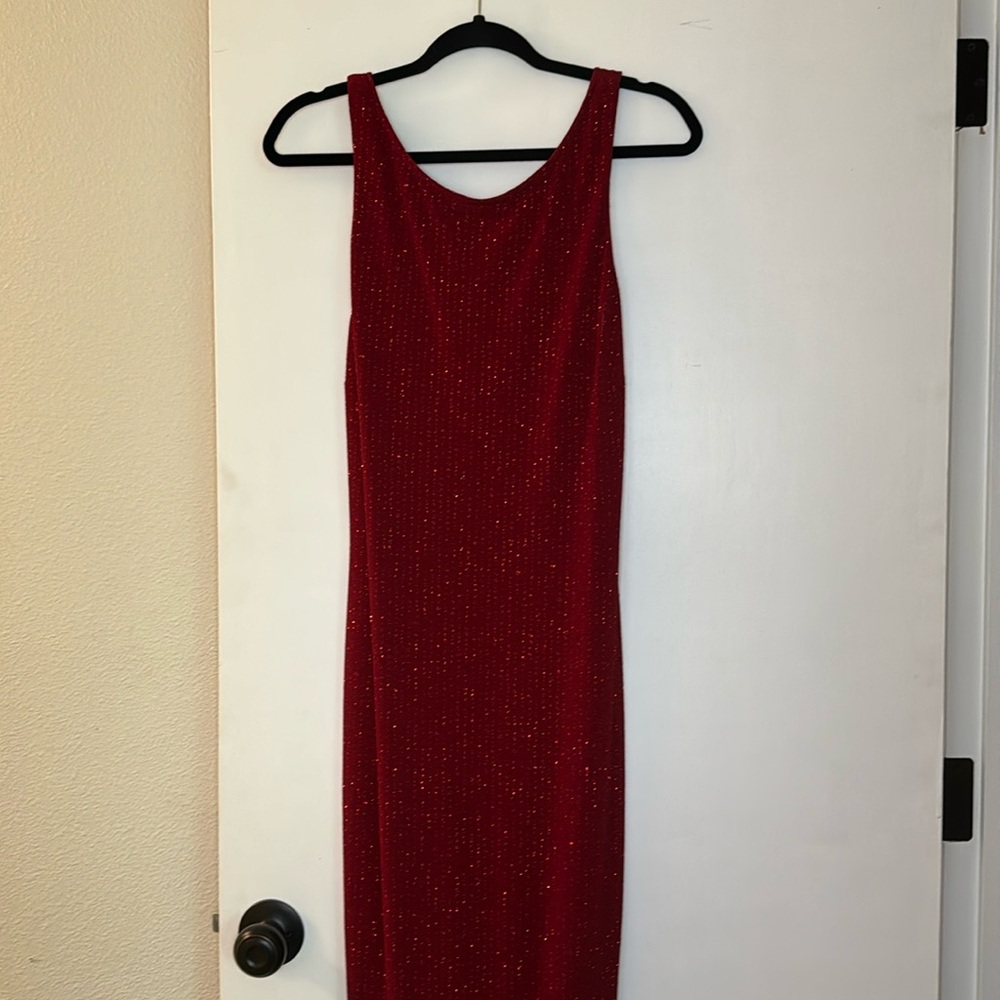 Bari Jay, Red Glittery Ruffle Evening Dress